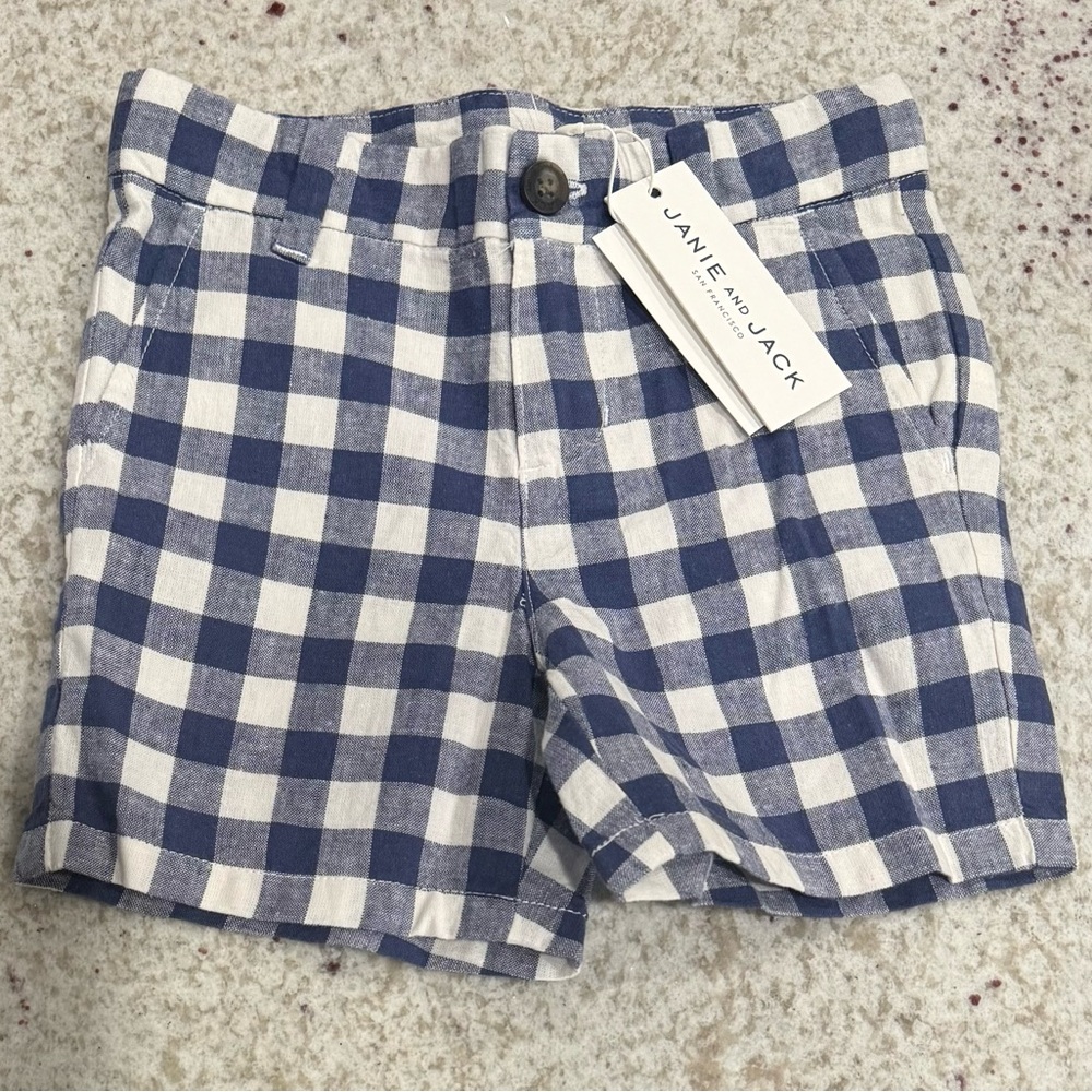 Janie and Jack Blue and White Gingham Kids Shorts